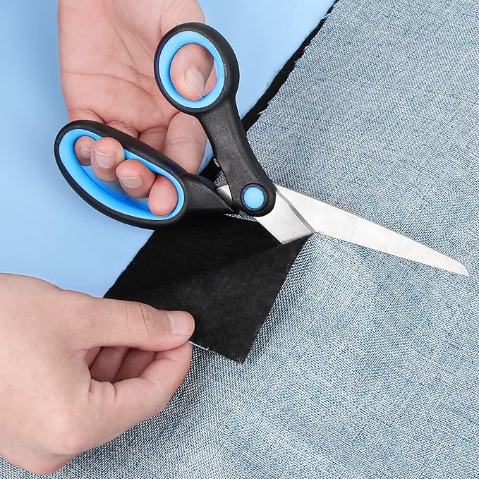 Left Handed Scissors for Adults, 8 Inch Lefty Scissors Bluk for big Kids Student, All Purpose Sharp Blades Shears Set(3 pcs), Great for Craft, Office, Sewing Fabric, Arts, School and Home, Black/Blue