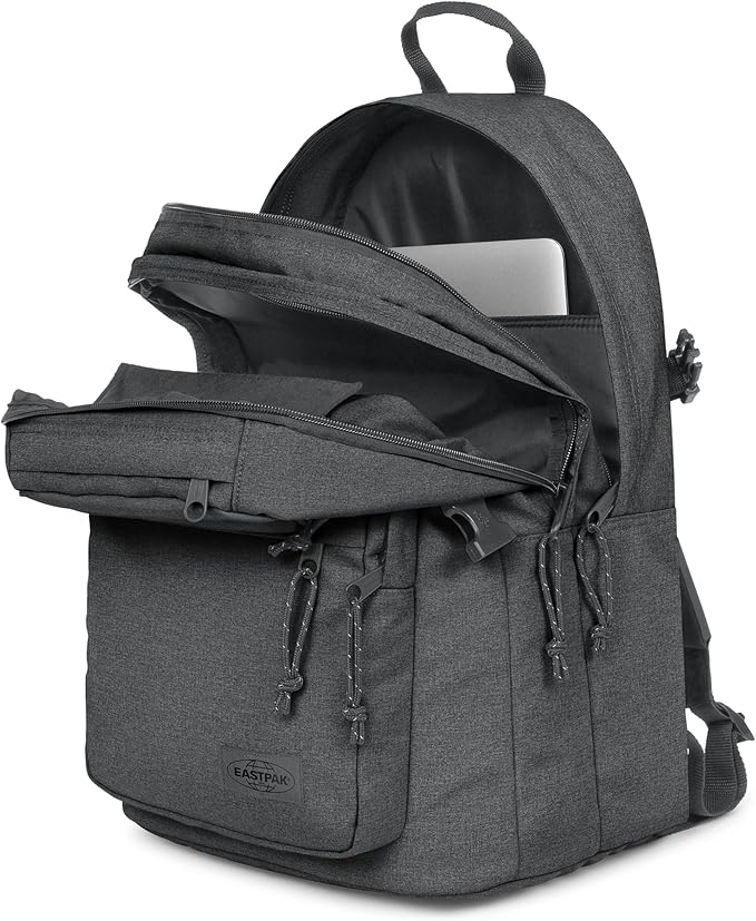 EASTPAK Double Pro – 32L Performance Backpack with 16" Laptop Sleeve, Dual Compartments, Security Pocket, Bottle Holder & Organizer, Black Denim