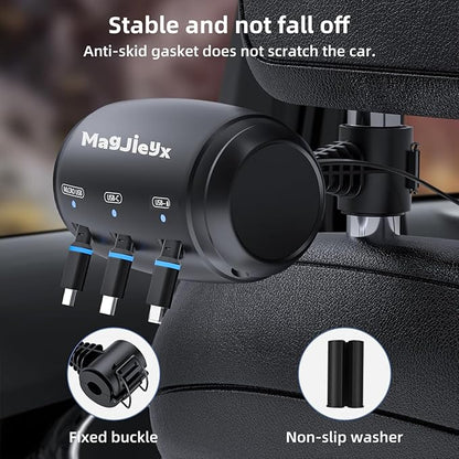 Multi Retractable Car Charger Station, Headrest 3 in 1 Charging Box Share Ride Dock for Backseat with Fast 36W QC 3.0 Charger Adapter for All Phones|iPhone16/15/14|Samsung|iPad|Android