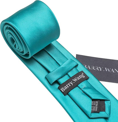 Barry.Wang Tie Sets for Men Silk Solid Necktie Stain Ties Handkerchief Pocket Square Cufflinks Wedding Business Dyed