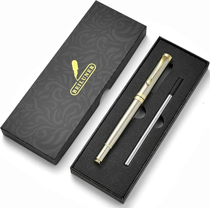 BEILUNER Ballpoint Pens, Stunning Silver Chrome Metal Pen with Golden Trim, Best Ball Pen Gift Set for Men & Women, Professional, Executive, Office, Nice Pens-Gift Box with 0.5mm Extra Black Refill