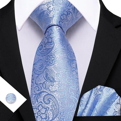 Barry.Wang Tie Sets for Men Silk Solid Necktie Stain Ties Handkerchief Pocket Square Cufflinks Wedding Business Dyed