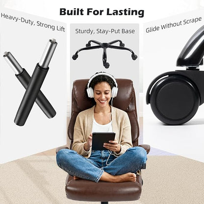 Office Chair - Ergonomic High Back Computer Desk Chair with Rocking Function & Lumbar Support - Executive Comfortable Wide Swivel Rolling Office Leather Chair with Flip-up Armrests for Home Gaming