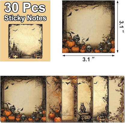 30 Pack Halloween Pumpkin Sticky Notes -600 Sheets Retro Spooky Halloween Memo Notes for Message Reminder Gifts School Office Students Teachers Presents