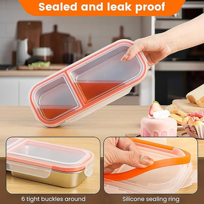 Stainless Steel Snack Containers with Lids, Reusable Condiment Box, Double Compartment Sauce Cups for Home, Travel