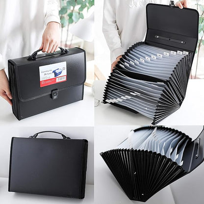 FANWU 26 Pockets Expanding File Accordion Folder with Handle - Letter A4 Paper Size - Expandable Large Plastic File Folder Wallet Monthly Portable Document Organizer with Flap & Buckle (Blue)