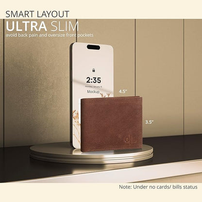 Oak Leathers Slim Leather Wallet for Men - RFID Wallets Credit Card Holder Ultra Thin Gift for Mens, Front Pocket Minimalist Design
