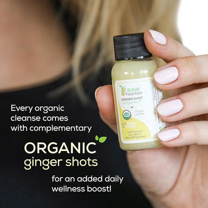 RAW Fountain 5 Day Juice Cleanse, Certified USDA Organic, All Natural Raw Detox Cleanse, Juicing for Body Reset, Cold Pressed Juice Fast, 5 Ginger Shots