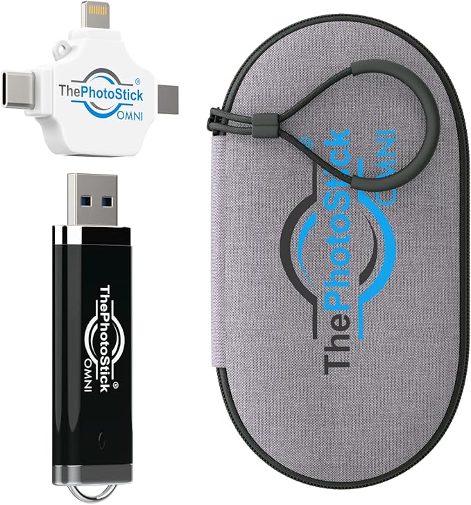 ThePhotoStick® Omni 128GB + Protective Case | Secure Photo & Video Backup and Transfer | Digital File Organization | USB & Multiport Connection for Phones, Tablets and Computers | Water Resistant Case
