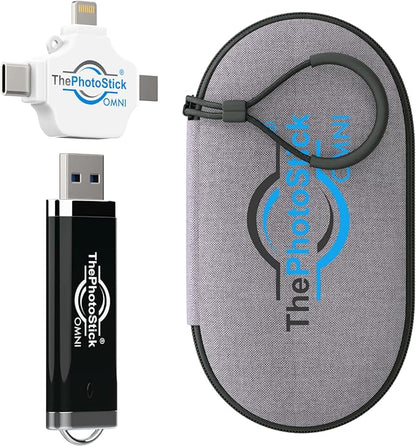 ThePhotoStick® Omni 128GB + Protective Case | Secure Photo & Video Backup and Transfer | Digital File Organization | USB & Multiport Connection for Phones, Tablets and Computers | Water Resistant Case