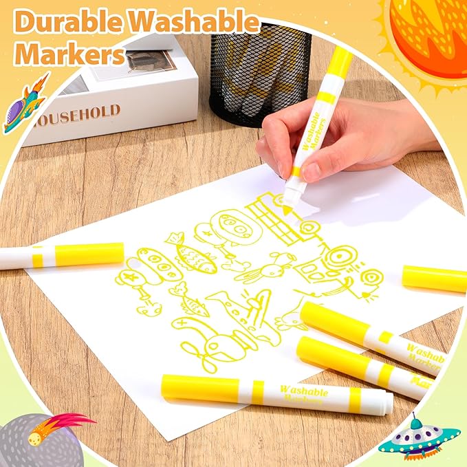 Janlaugh 24 Pcs Washable Markers Bulk Broad Line Markers Coloring Conical Tip Large pens for Kids art projects, Teachers, Students, Toddlers, Party Favors, Classrooms, Donations(Yellow)
