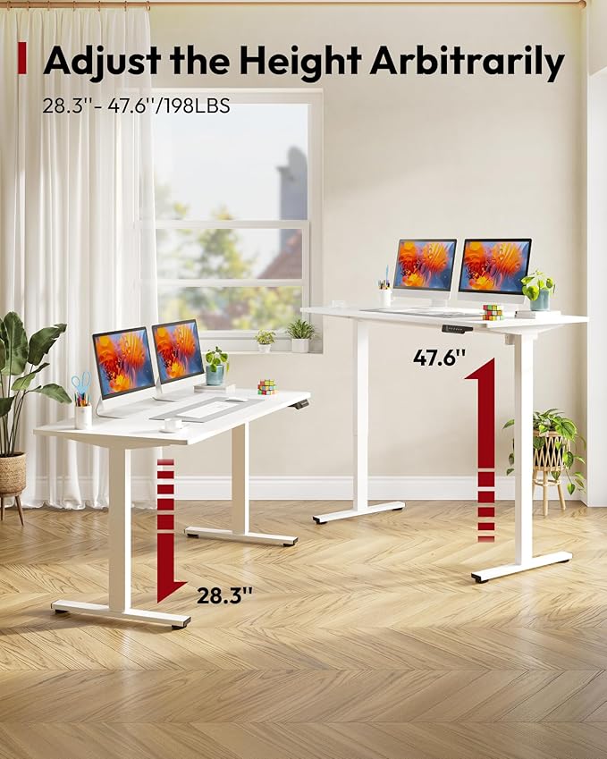 SANODESK Electric Standing Desk 71 x 32 Inches Height Adjustable Stand Up w/6-Button Controller Ergonomic Computer Desk with Splice Board for Home Office, White Frame + White Tabletop
