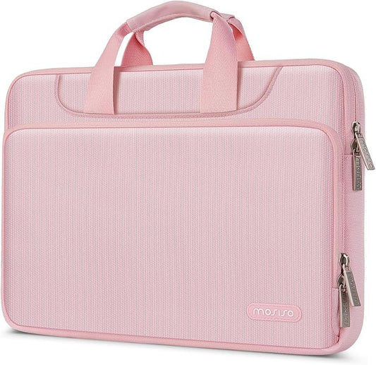MOSISO 360 Protective Laptop Sleeve Compatible with MacBook Pro 16 inch 2024-2019 M4 M3 M2 M1/Air 15 M3 M2/Pro Retina 15, 15-15.6 inch Notebook Computer, Matching Color Sleeve Bag with Belt, Pink