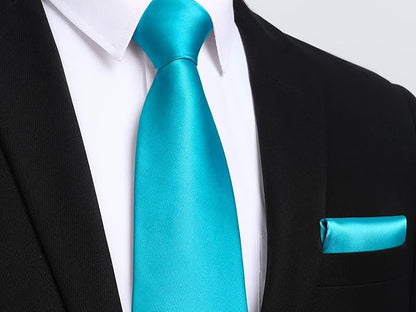 HISDERN Mens Solid Color Ties Formal Satin Necktie and Pocket Square Set Classic Wedding Business Tie & Handkerchief
