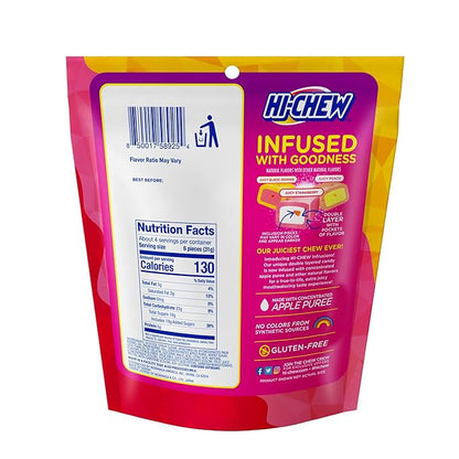 HI-CHEW Infrusions Blood Orange, Stawberry, Peach, 7 Mini Stand Up Pouches, 4.24oz each - Fun Soft & Chewy Candy - Immensely Juicy Fruity Flavors - Individually Wrapped Sharing Candy