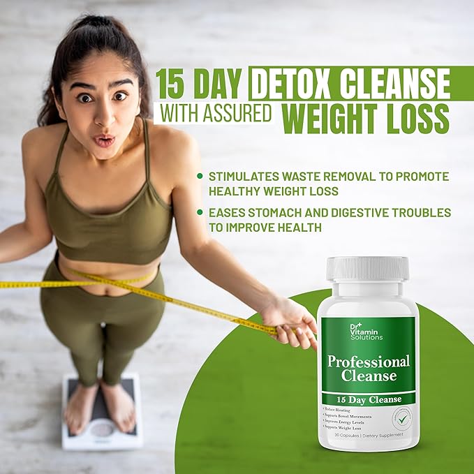 DR VITAMIN SOLUTIONS 15 Day Gut Cleanse Detox for Women, GLP-1 Support - Natural Colon & Detox Cleanse for Weight Loss - Bloating & Constipation Relief - Flushes Toxins & Supports Immunity - 30 Ct.
