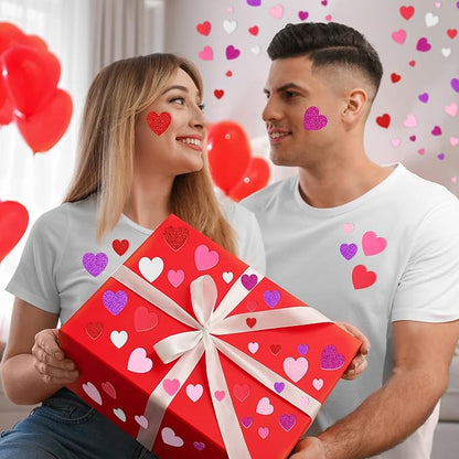 300 PCS Valentines Stickers, Heart Foam Valentine Decor, Self-Adhesive Heart Stickers, Glitter Matte Foam Hearts for Crafts Adults Valentine Stickers Wedding Birthday Cards DIY Crafts