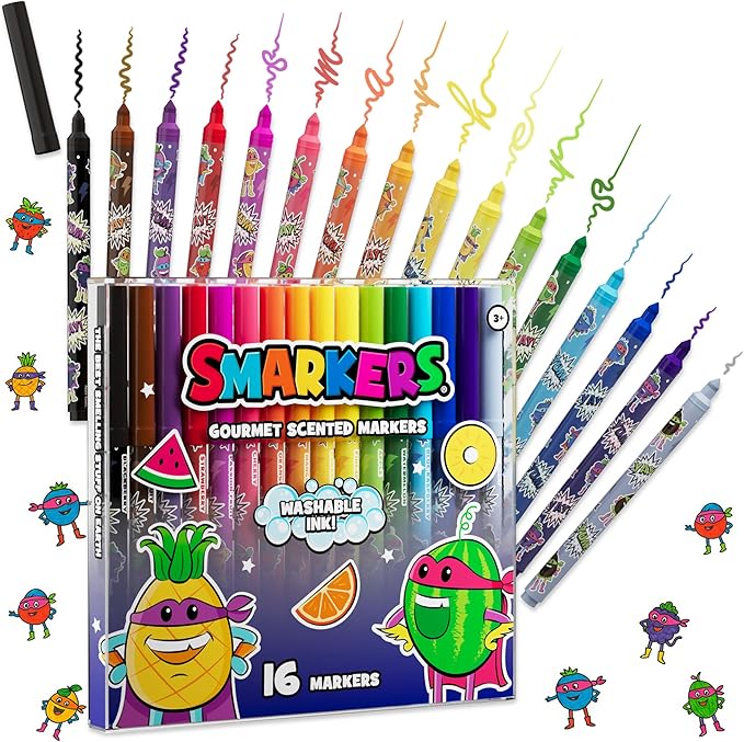 Smarkers - Washable Patented Gourmet Scented Markers, Assorted Colors, Standard Point Felt Tip, 16 Count
