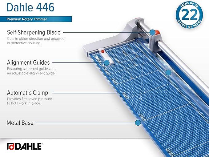 Dahle 446 Premium Rotary Trimmer, 36" Cut Length, 25 Sheet Capacity, Self-Sharpening, Automatic Clamp, German Engineered Paper Cutter
