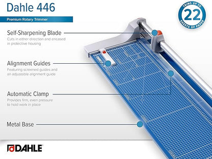 Dahle 446 Premium Rotary Trimmer, 36" Cut Length, 25 Sheet Capacity, Self-Sharpening, Automatic Clamp, German Engineered Paper Cutter