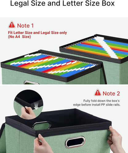 Oterri 1 Pack Large File Organizer Boxes with Lids, File Box with Mesh Pockets, Document Organizer Box for Letter/Legal Size Folders, Zippers Important Document Organizer (Green, Without Folders)