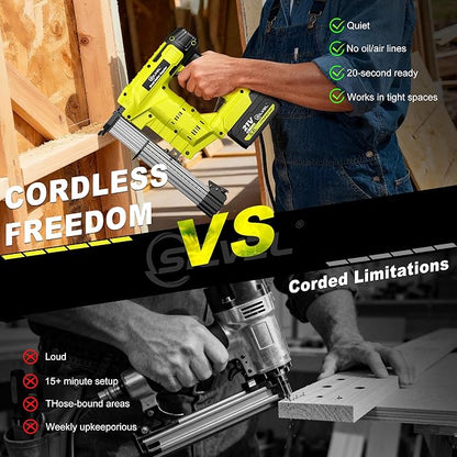 SILVEL 21V Cordless Nail Gun, 2-in-1 Electric Brad Nailer Stapler Gun with 2 * 5.0Ah Battery Powered, 1000pcs Nails, 18GA Staples,for Woodworking, Home Improvement, Carpentry, DIY Project Green