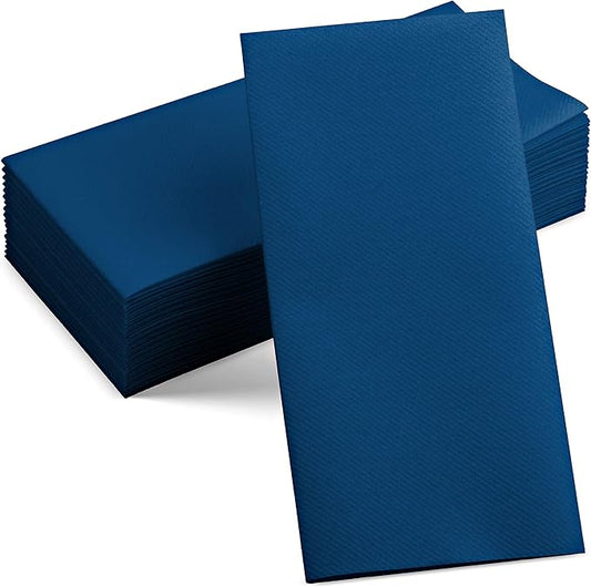 50-Pack Disposable Linen-Feel Blue Napkins, 12" x 17" Cloth-Like Paper Dinner Napkins For Wedding, Bathroom, Party Or Event