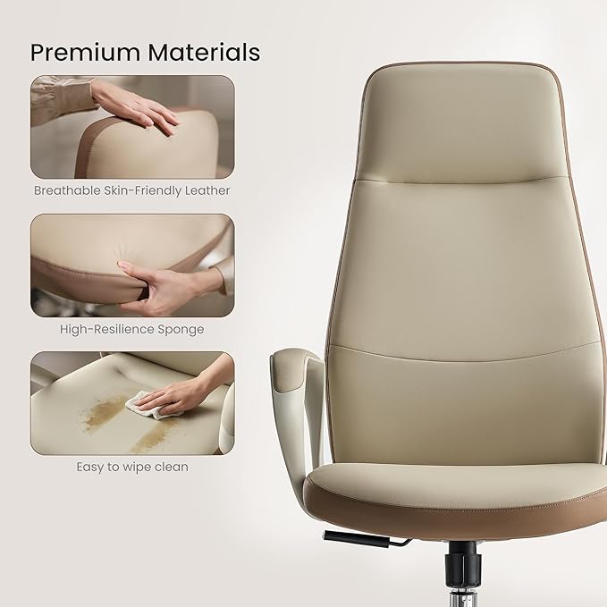 EUREKA ERGONOMIC Clara Executive Office Chair, Modern Leather Desk Chair with Back Support, Aesthetic Home Office Chair with 3-Position Recline Lock(Pack of 5, Beige-Brown)