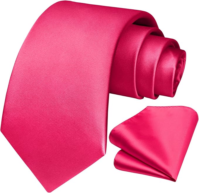 HISDERN Mens Solid Color Ties Formal Satin Necktie and Pocket Square Set Classic Wedding Business Tie & Handkerchief