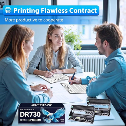 ZIPRINT 2-Pack Dr730 Drum Unit Replacement for Brother DR-730 DR 730 for MFC-L2710DW MFC-L2750DW MFC-L2730DW MFC-L2750DWXL DCP-L2550DW HL-L2370DW HL-L2350DW HL-L2395DW Printer, 12000 Pages Yield