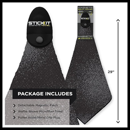STICKIT Magnetic Golf Towel, Premium 29" Microfiber with Deep Waffle Pockets, Industrial Strength Magnet for Secure Hold to Golf Carts & Clubs, Ultra-Absorbent, Fast-Drying, Easy-Clean Design