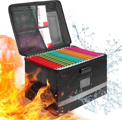 Fireproof Document Box with Lock, Waterproof File Safe Box Anti-Static Collapsible Portable Office Home File Cabinet with Reflective Strip for important Hanging Letter & Legal Folder Certificate