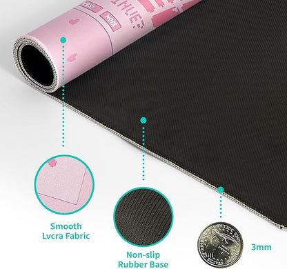 Pink Gaming Mouse Pad 27.6x11.8 Inch Pastel Game Over Large Mousepad Kawaii Office Decor for Women Non-Slip Rubber Base Stitched Edges Keyboard Mouse Mat Desk Pad for Office Home and Game