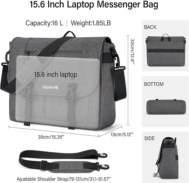 Hanke Durable Messenger Bag for Men with 15.6 Laptop Case, Business Cross Body Bag Briefcase for Women,School Work Tote Bag