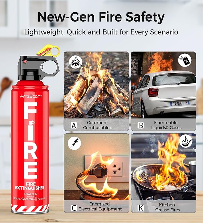 Fire Extinguisher for Home, Car, Kitchen, and Boat 3-Pack, Portable Extinguishing Aerosol Spray Compact A, B, C, K – Includes Mounting Brackets for Easy Access.