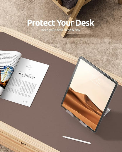 YSAGi Leather Desk Protector, Office Mat, Large Mouse Mat, Non-Slip PU Leather Blotter, Laptop Pad, Waterproof Writing Pad for Office and Home (Chocolate, 23.6" x 13.8")