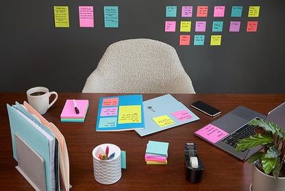 Post-it Super Sticky Notes, 24 Sticky Note Pads, 3 x 3 in., School Supplies, Office Products, 2X The Sticking Power, Supernova Neons Collection (Pack of 8)