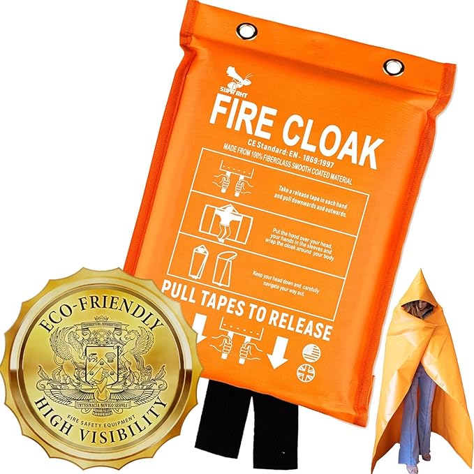 Supa Ant Silicone Fire Cloak for Fireproof Suit Emergency Blanket for Home and Kitchen - Emergency Poncho as Heat Shield Blanket - Fire Resistant Hoodie - Escape Suit with Cape and Hood (75x60 in.-XL)