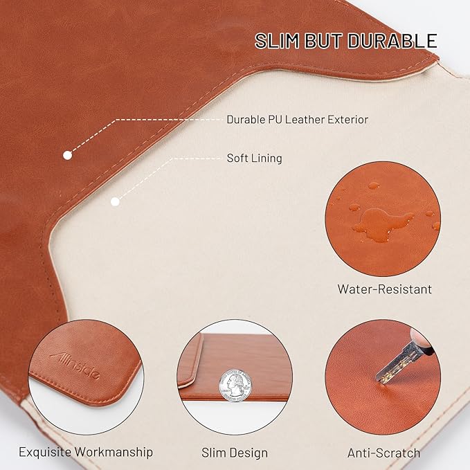 Allinside 15-16 inch Laptop Sleeve Case Compatible with MacBook Air 15 2023-2025/MacBook Pro 16 2021-2024, Waterproof PU Leather Laptop Sleeve Bag Protective Vertical Case Cover, Brown