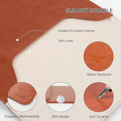 Allinside 13-13.3 inch Laptop Sleeve Case for MacBook Pro 14 2021-2024/MacBook Air 13 2010-2017/MacBook Pro 13 2010-2015, Waterproof PU Leather Laptop Sleeve Bag Protective Vertical Case Cover, Brown