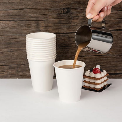 Disposable Paper Cups 12 oz [100 Pack], White Hot Coffee Cups, 12 oz Paper Coffee Cups, Thickened Design for Cafes, Bistros, Parties, and Events