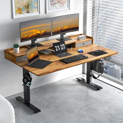 63 x 30 Inch Standing Desk with 2 Drawers, Adjustable Height Widened Stand Up Desk with Storage, Sit to Stand Ergonomic Workstation for Home Office, Light Rustic