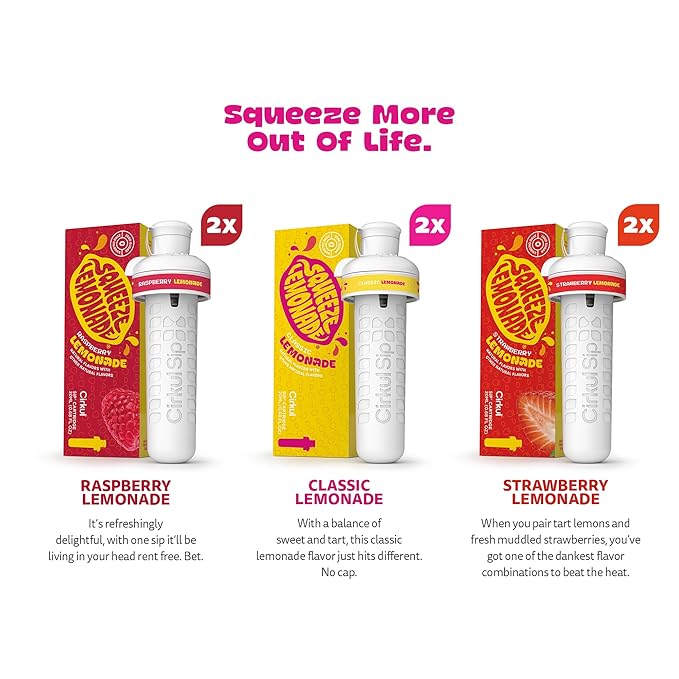 Cirkul Squeeze Lemonade B-Vitamins Flavor Water Variety Pack, Makes 36 Drinks, No Sugar, Zero Calorie Drink Mix, (2 Classic, 2 Strawberry, 2 Raspberry)