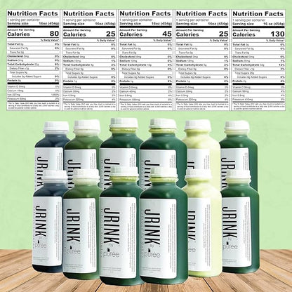 JRINK by Purée Advance Juice Cleanse, Cold Pressed Detox Drink with Organic 2 Day-Healthy Vegetable and Fruit Juice, Frozen Pressed Juice Cleanse, 12 Bottles, 16oz Each