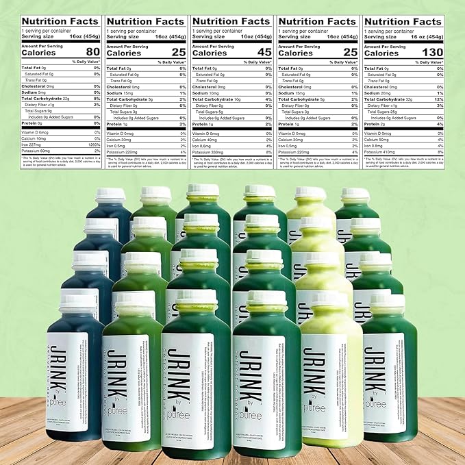 JRINK by Purée Advance Juice Cleanse,Cold Pressed Detox Drink with Organic 4 Day-Healthy Vegetable and Fruit Juice, Frozen Pressed Juice Cleanse, 24 Bottles, 16oz Each