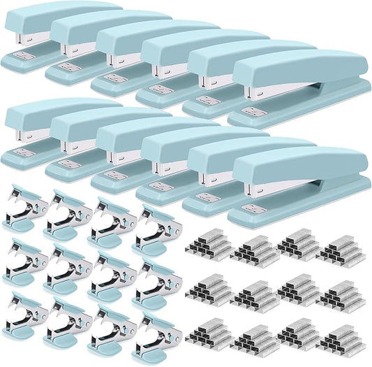 Deli Stapler, 12 Pack Staplers with 12000 Staples and 12 Staple Removers, Staplers for Desk, 25 Sheet Capacity, Blue