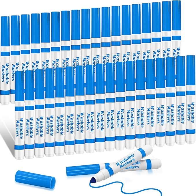Janlaugh 36 Pcs Light Blue Washable Markers Bulk Coloring Broad Line Markers for Kids Light Blue Conical Tip Drawing Pen for School Travel Art Baby Shower Gender Reveal Party Supplies, Ages 6+