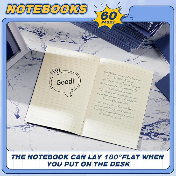 Mimorou 100 Pcs Kraft Notebook Journals 5.5 Inch x 8.3 Inch A5 Softcover Notebooks Bulk for Writing Sketch Office Notepad with 60 Pages 30 Sheets (Multicolor,Lined)(Navy Blue,Lined)