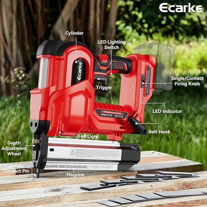 Ecarke Cordless 2 Inch Brad Nailer Compatible with Milwaukee 18V Battery(No Battery),2 in 1 Electric Nail Gun,18GA Staple Gun with 1000 Nails, Battery Powered Nail Gun for Trim Wood Crafting Home DIY