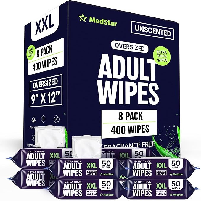 Adult Wipes Extra Large - Thicker Disposable Washcloths for Elderly Care & Shower Alternative - Fragrance-Free with Flip-To (8 Pack XXL)